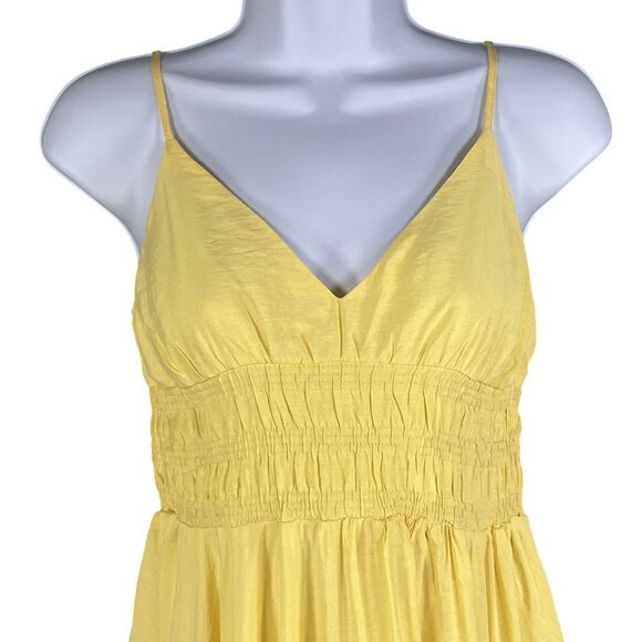 By The River NWT S Yellow Sleeveless Shirred Bodice Handkerchief Hem Maxi Dress - Picture 6 of 16